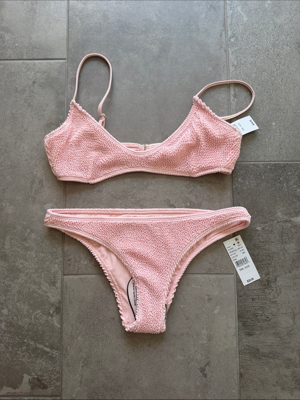 PacSun Women’s Pink Textured Bikini Set - Soft Pink Swimwear